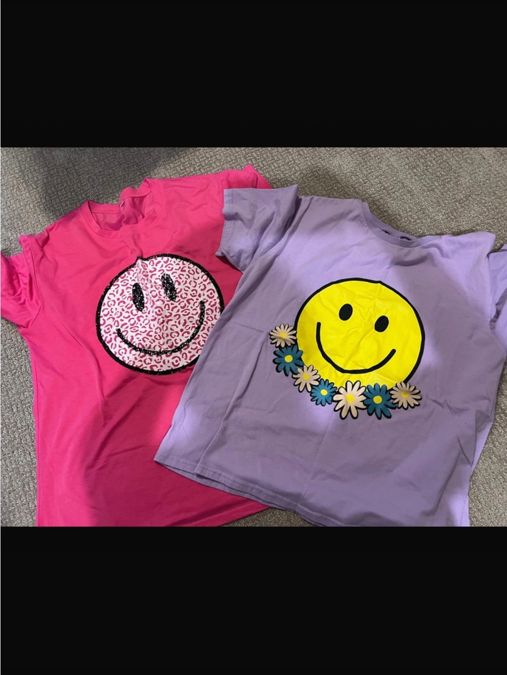 Set of Smiley Face Graphic Tee - Pink & purple XL